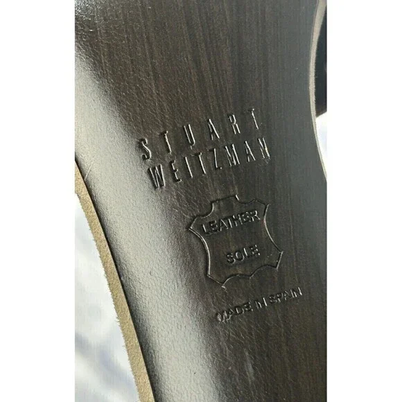 Stuart Weitzman Ratatat Women Suede Stud Sandal Taupe Sz 7.5 4inch Heel Boss Rck - Picture 10 of 12